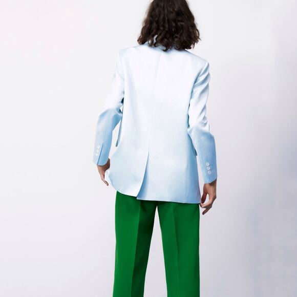 Zara Blazer Light Blue‎ Straight Cut 2-Button Jacket Linen Blend Sz XS Women - Picture 4 of 14